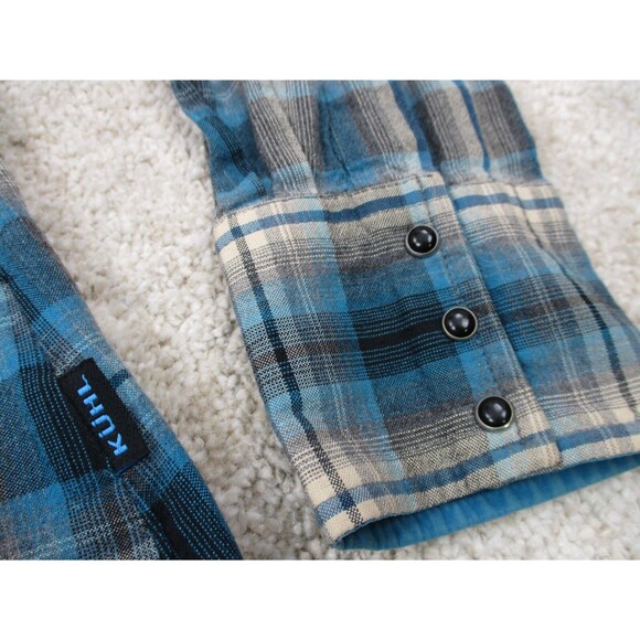 Kuhl Shirt Womens Extra Large XL Blue Gray Plaid Western Pearl Snap Up Top - Picture 5 of 12